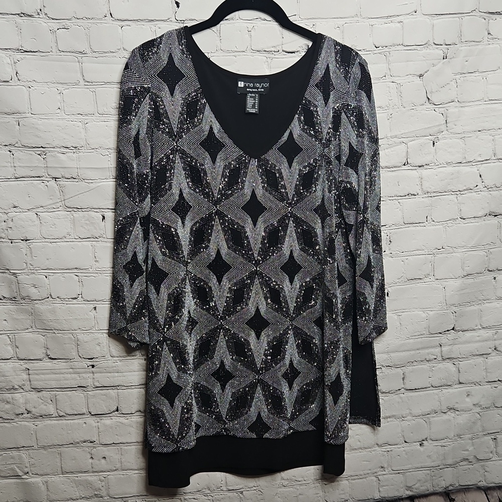Nina Raynor Sequined Tunic Top V Neck Size 12